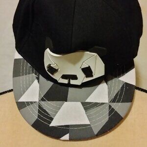 Black Panda Bear Flat Brim Cotton Baseball Cap